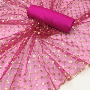 Fabric . Plain silk 5 metres with beautiful net embroidery dupatta 2.5 metres
